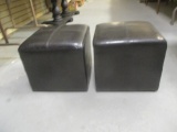 Pair of Black Faux Leather Square Ottomans