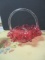 Fenton Cranberry Basket with Clear Handle