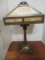 Vintage Arts & Craft Slag Glass Shade Table Lamp