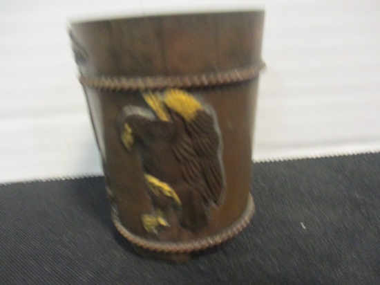 Antique Relief Scene Japanese Bronze Shakudo Cup Jar