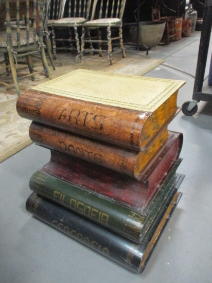 Italian Handpainted Metal Stacked Book Storage Table