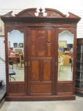 Grand Carved Mahogany 3 Door Wardrobe