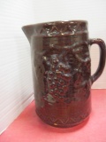 Brown Glazed Stoneware Embossed Grape Motif Pitcher