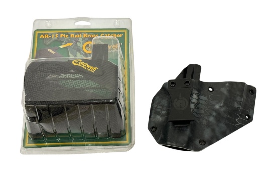 NIB Caldwell AR-15 Pic Rail Brass Catcher and Miscellaneous Cryptic Hand Gun Holster