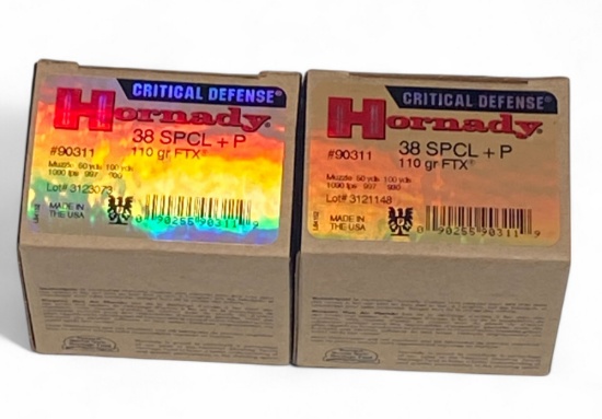 NIB 50rds. of .38 SPECIAL +P 110gr. FTX Hornady Critical Defense Ammunition 