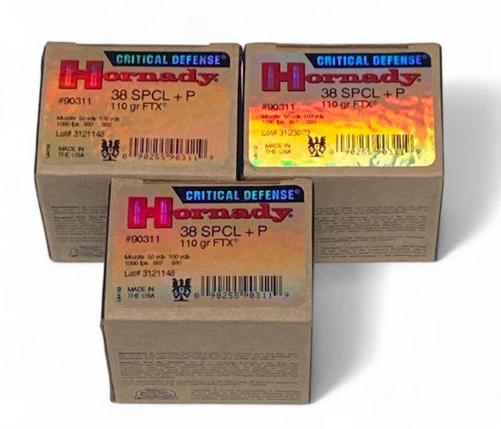 NIB 75rds. of .38 SPECIAL +P 110gr. FTX Hornady Critical Defense Ammunition