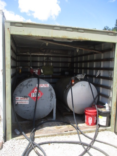 Two Fuel Tanks with Pump, Battery and Solar Power Charger in Enclosed  Storage Container