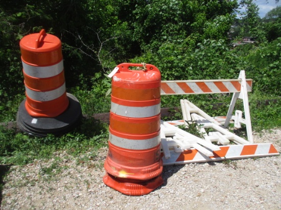 Saw Horse Road Block and Safety Barrels