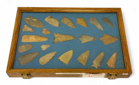 20pc. Curated Ancient Native American Projectile Point Cased Display from North Alabama