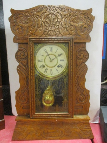 Antique New Haven Oak Gingerbread Kitchen Clock