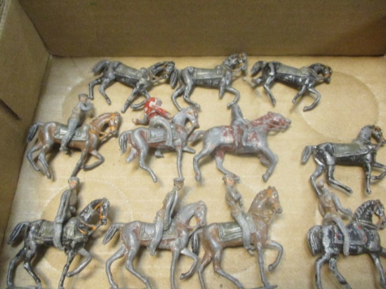 11 Antique Handpainted Soldiers on Horses Lead Toys