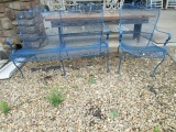 Painted Blue Metal Mesh Bench and Chair
