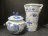 Seymour Mann China Blue Vase and Lidded Jar