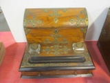 Antique Walnut Inkwell Letterbox Stand