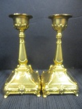 Pair of Neo Classical Style Painted Gold Candlesticks