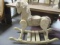 Vintage White-Crackled Wood Rocking Horse with Mop Mane and Tail