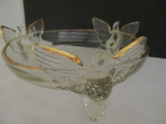 Vintage Jeanette 22 KT Gold Trim Glass Patriotic Footed Bowl