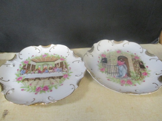 2 Vintage 18K Gold Trim Religious Decorative Plates - Made in Japan