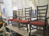 Set of 4 Painted Wood Ladder Back with Upholstered Seat Dining Arm Chairs