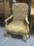 Retro Light Wood Curved Legs Upholstered Arm Chair