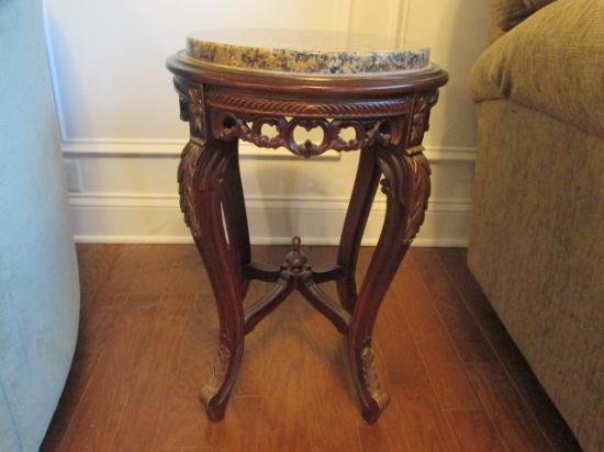 Ornately Carved Accent Table with Boreal/Blackstar Granite Top