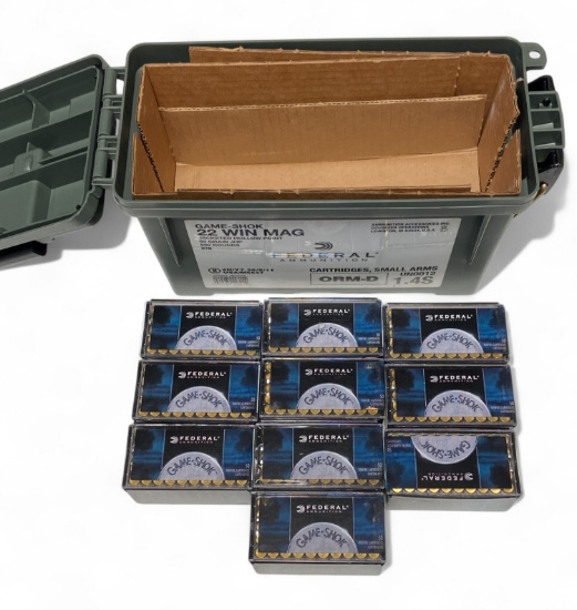 NIB 500rds. of .22 WIN. MAG. 50gr. JHP Federal Game Shok Ammunition