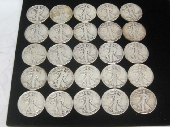 Lot of (25) Walking Liberty Half Dollars