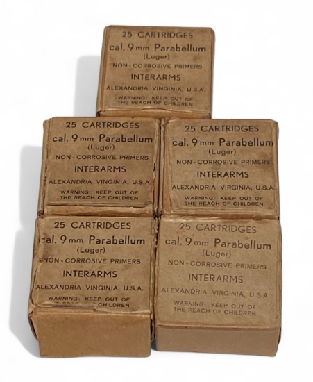 NIB Vintage and Collectible 125rds. of 9mm Parabellum Interarms Factory Ammunition
