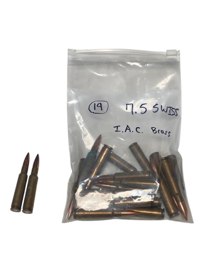 19rds. of Collectible 7.5 SWISS I.A.C. Brass Ammunition