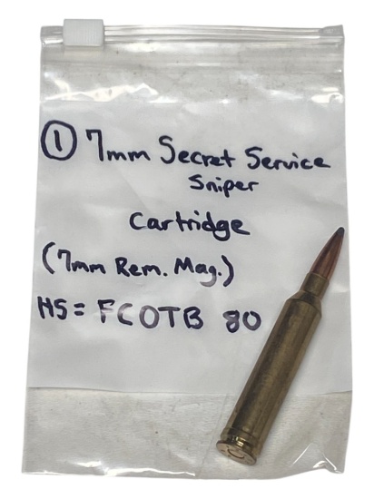 (1) Collectible 7mm Secret Service Cartridge (7mm REM. MAG.) Ammunition