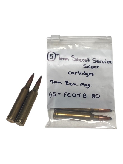 (5) Collectible 7mm Secret Service Cartridges (7mm REM. MAG.) Ammunition