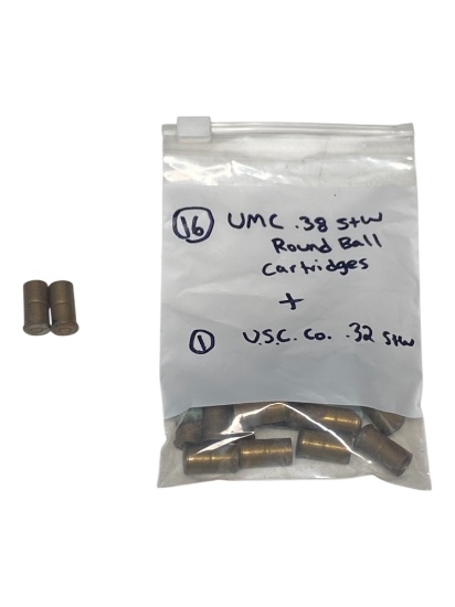 (16) Collectible UMC .38 S&W Round Ball Cartridges and (1) Collectible U.S.C. Co. .32 S&W Cartridge
