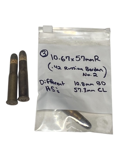 3rds. of Collectible 10.67x57mmR (.42 Russian Berdan No. 2) Factory Ammunition