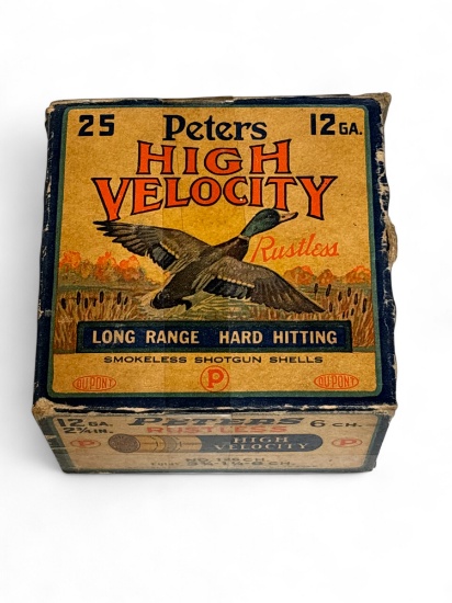 Full 25rd. Box of Peters HV No. 126CH 12 GA. Shotgun Shell Collectible Ammunition