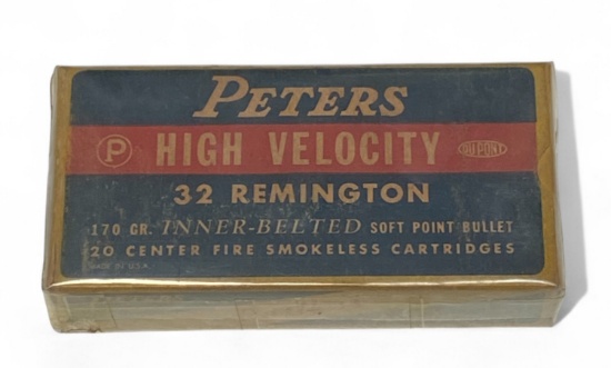 NIB Vintage and Collectible Sealed 20rds. of .32 REMINGTON 170gr. SP Peters High Velocity Ammunit...