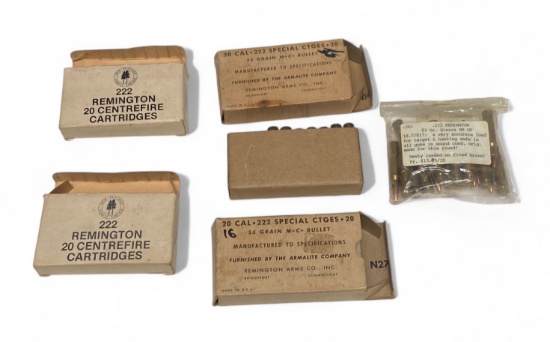 NIB Vintage and Collectible 91rds. of .222 REMINGTON and .20 CAL. Ammunition 