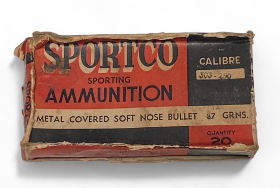 NIB Vintage and Collectible 4rds. of Rare .303-250 87gr. Metal SN Sportco Sporting Ammunition
