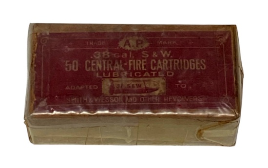 NIB RARE Vintage and Collectible Sealed 50rds. of .38 S&W Center-Fire "A.P." Ammunition 