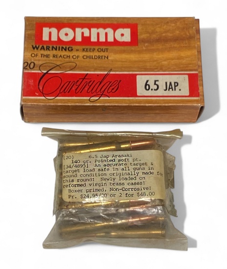 36rds. (16rds. Boxed, 20rds. bag) of 6.5 JAP. Ammunition