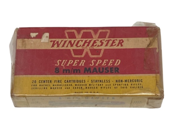 NIB Vintage and Collectible Sealed 20rds. of 8mm Mauser 170gr. SP Winchester Super Speed Ammunition