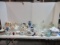 Large Table Lot of Glassware, Plates, Vases, Dishes, Figurines, Enamelware, Etc.