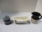 Vintage Cast Iron Miniature Bathtub, Enamel Cup with Dogs made in Austria, Roseville Pitcher.
