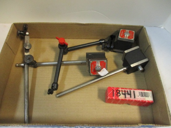 Two Starrett Magnetic Base Indicator Stands No. 657. and Starrett 130 Bench Level 3 3/8''.