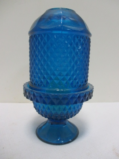 Vintage Blue Diamond Point Fairy Lamp Light Candle Holder.