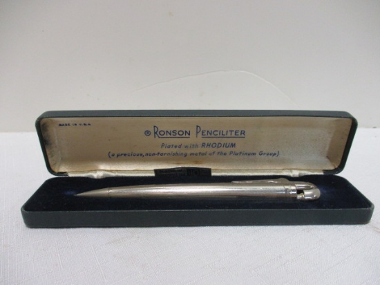 Ronson Penciliter Plated with Rhodium.  Made in USA in Case.