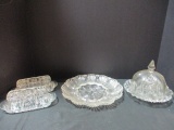 Two Crystal Stick Butter Dishes, Dome Butter Dish and Deviled Egg Plate.