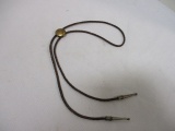 Vintage Leather Corded Bolo Tie with Gold Toned 'CSA' Button.