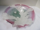 Frosted Embossed Leaf Dish  with Pink and Green Accents.