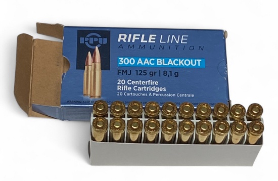 NIB 20rds. of .300 AAC BLACKOUT 125gr. FMJ PPU Ammunition