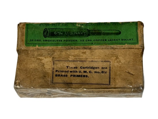 12rds. of Vintage and Collectible 6MM 33gr. U.S.N. Small Army UMC Smokeless Ammunition in Box